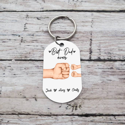 3 Names - Personalised Custom Fist Bump Keyring Gift Custom Name for Dad