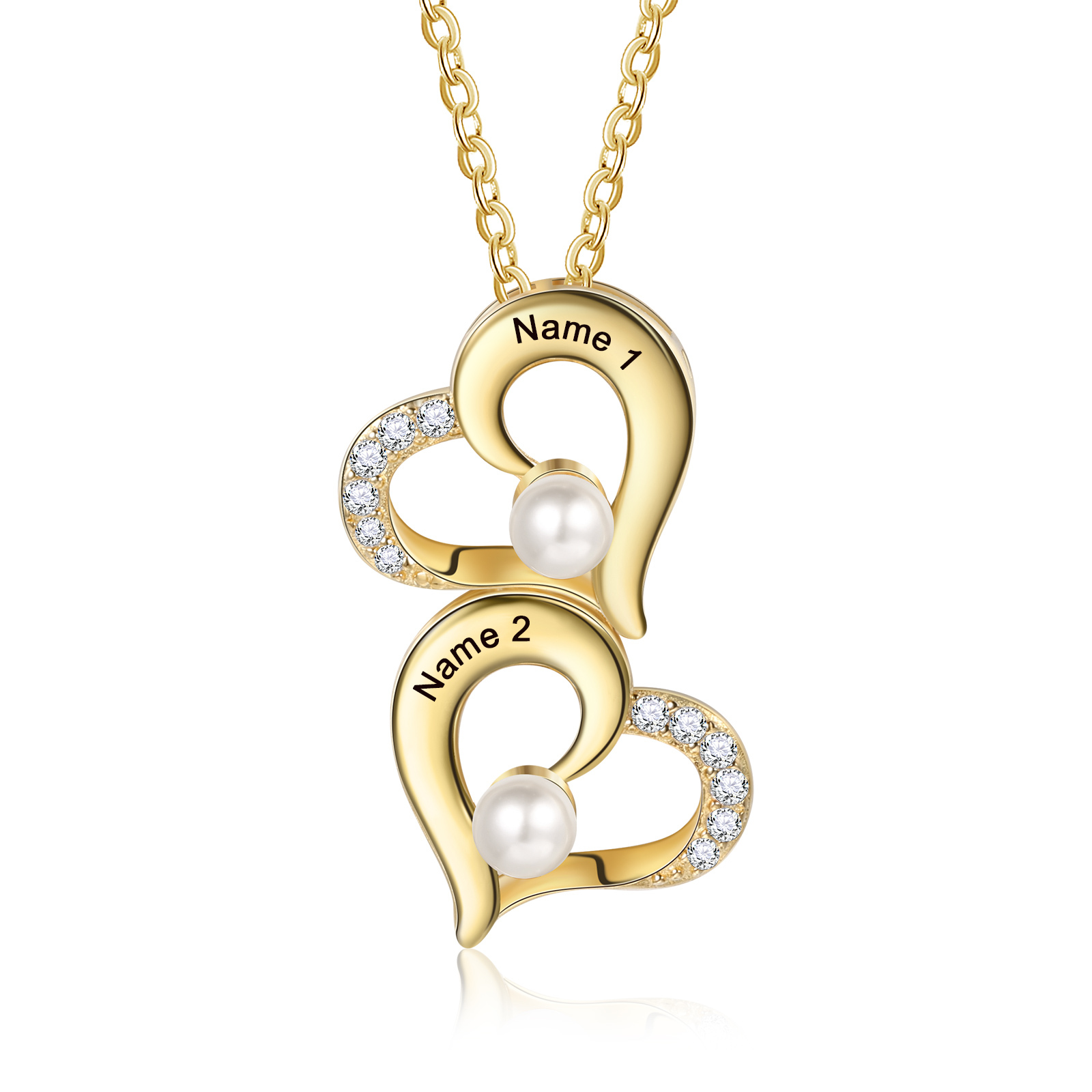 2 Names-Custom Women Pearl Heart Necklace, Personalised 1-6 Names Necklace for Her