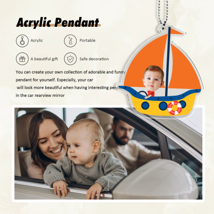 Acrylic Keyring/Decoration Personalised Photo Children Driving Yacht Pattern Pendant, Suitable For Dad