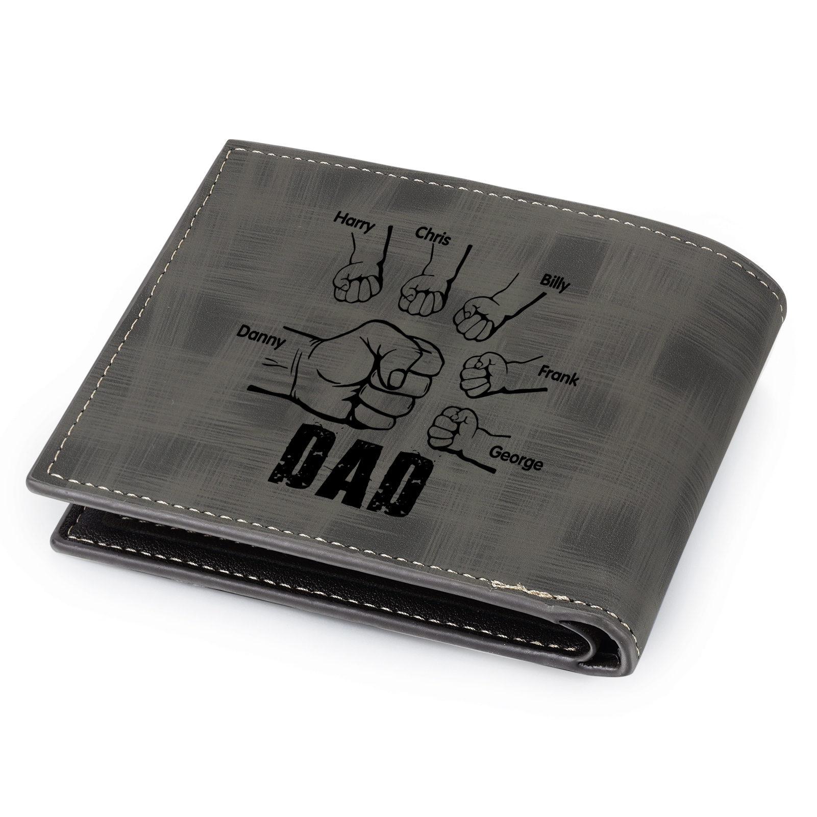 6 Names - Personalised Photo Custom Leather Men's Wallet as a Father's Day Gift for Dad