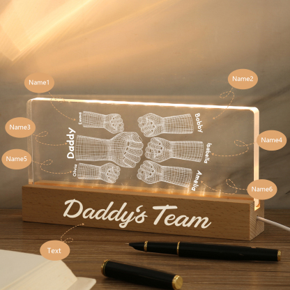 6 Names Personalised Fist Bump Pattern Night Light Custom Text LED Light Father's Day Gift for Dad