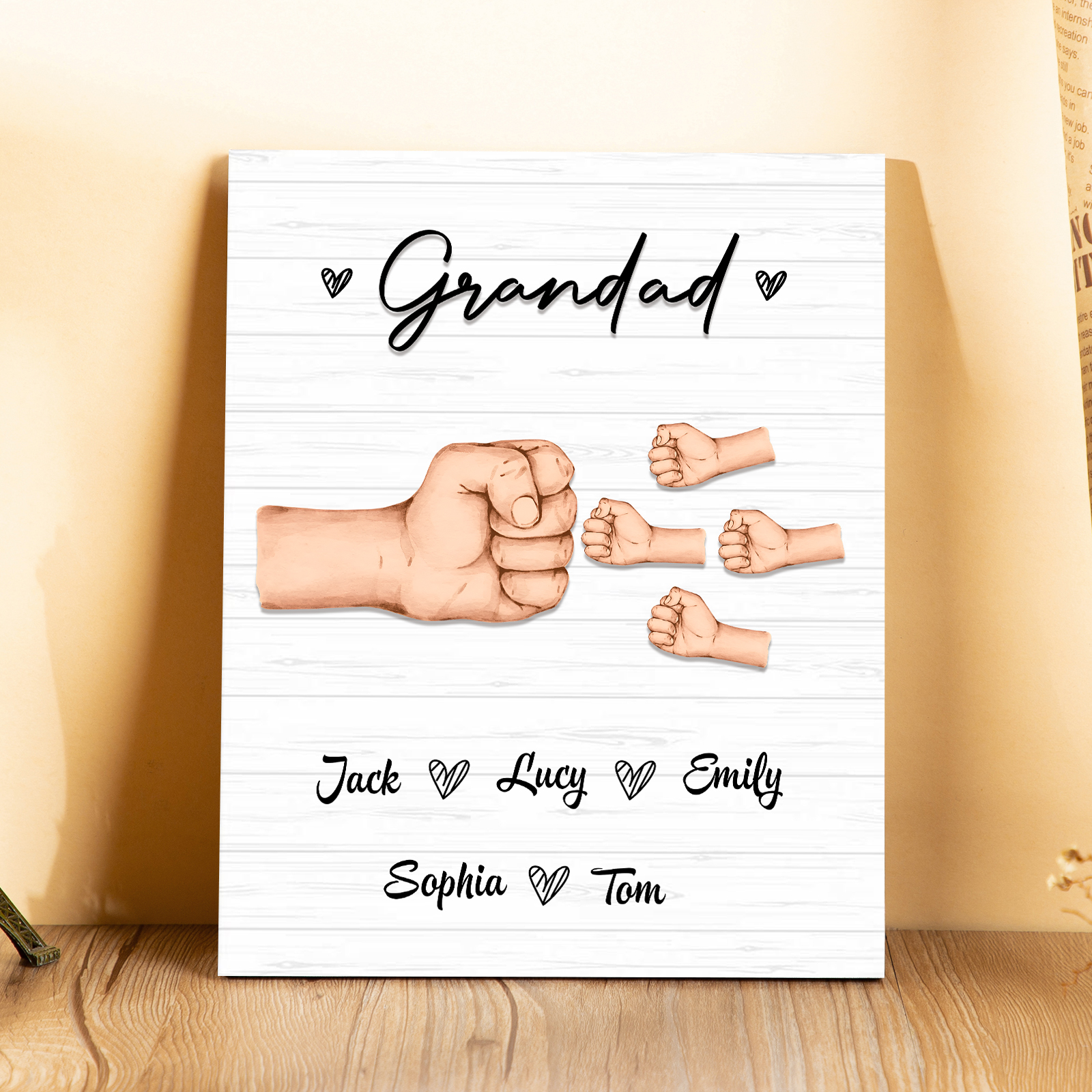 5 Names - Personalised Wooden Ornament Fist Bump Style Engraved Name and Text Ornament for Dad