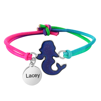 2 PCS Personalised Custom Name Mermaid  Elastic Rope Bracelet Back To School Season Children's Gift