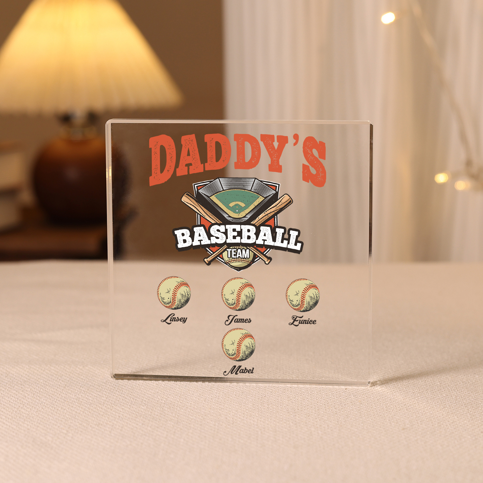 4 Names - Personalised Baseball Acrylic Keepsake Customized Name Acrylic Plaque Decoration Father's Day Gift for Dad