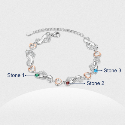 Personalised Baby Feet Bracelet Custom 3 Birthstones Set With Rose Gift Box Heart Bracelet Gifts For Women