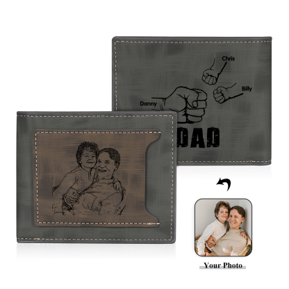 3 Names - Personalised Photo Custom Leather Men's Wallet as a Father's Day Gift for Dad