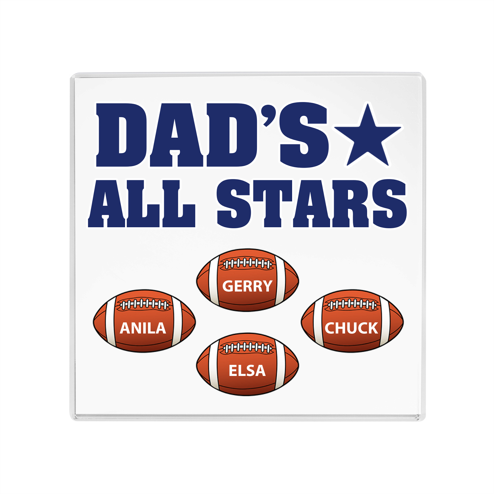 4 Names - Personalised Football Acrylic Keepsake Customized Name Acrylic Plaque Decoration Father's Day Gift for Dad