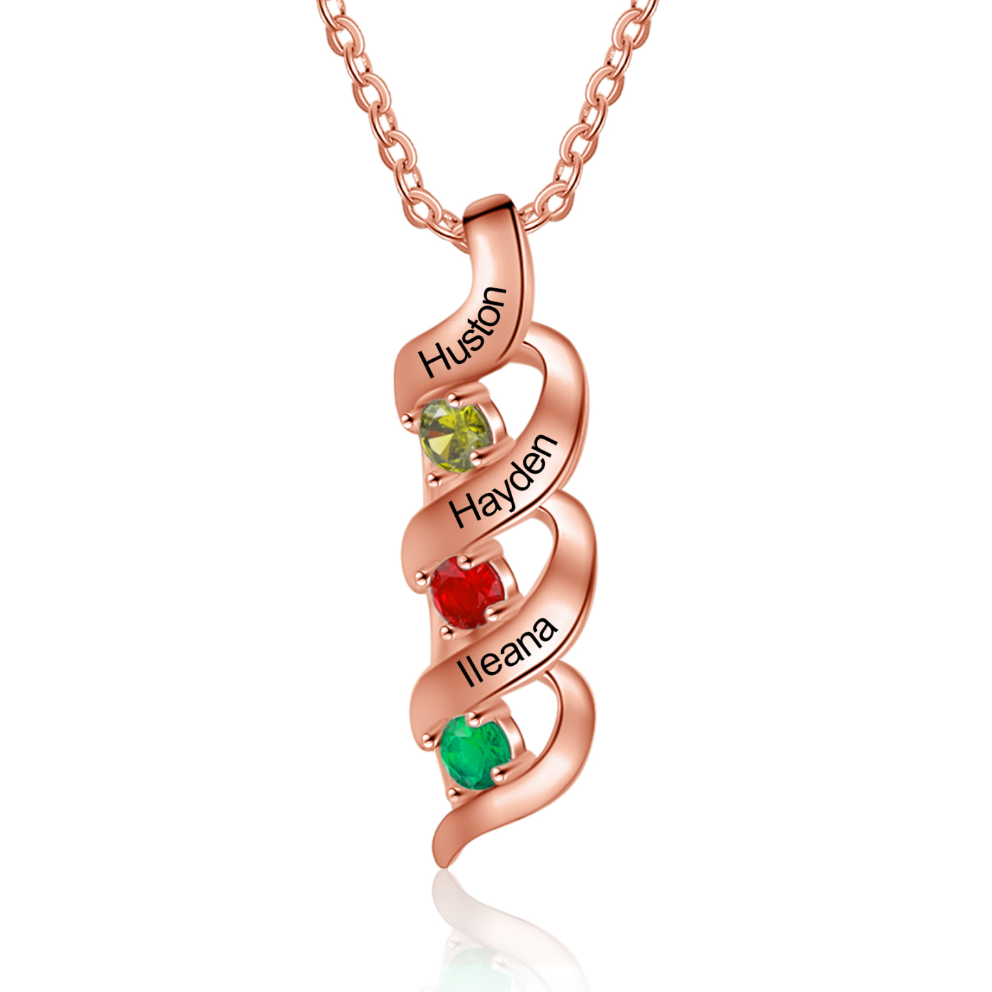 3 Names-Personalised Necklace Cascading Pendant with 3 Birthstones Engraving 3 Names Gifts for Her