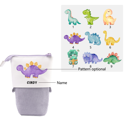 Personalised Pencil Case Custom Name & Dinosaur Pattern Pen Pouch Back To School Gift for Boys Girls