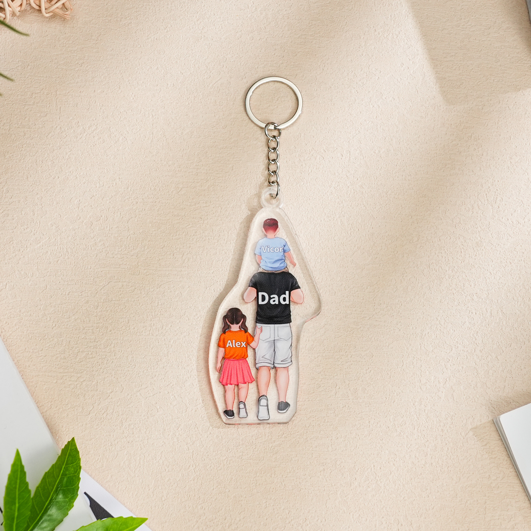 1-4 Names-Personalised Dad Acrylic Keyring Custom Names Gift For Dad/Grandad