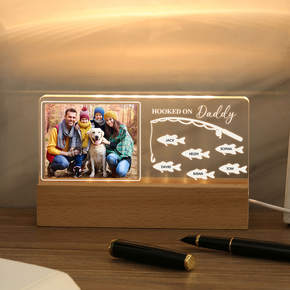 6 Names - Personalised Photo Fishing Pattern Desk Lamp Father's Day Gift For Dad