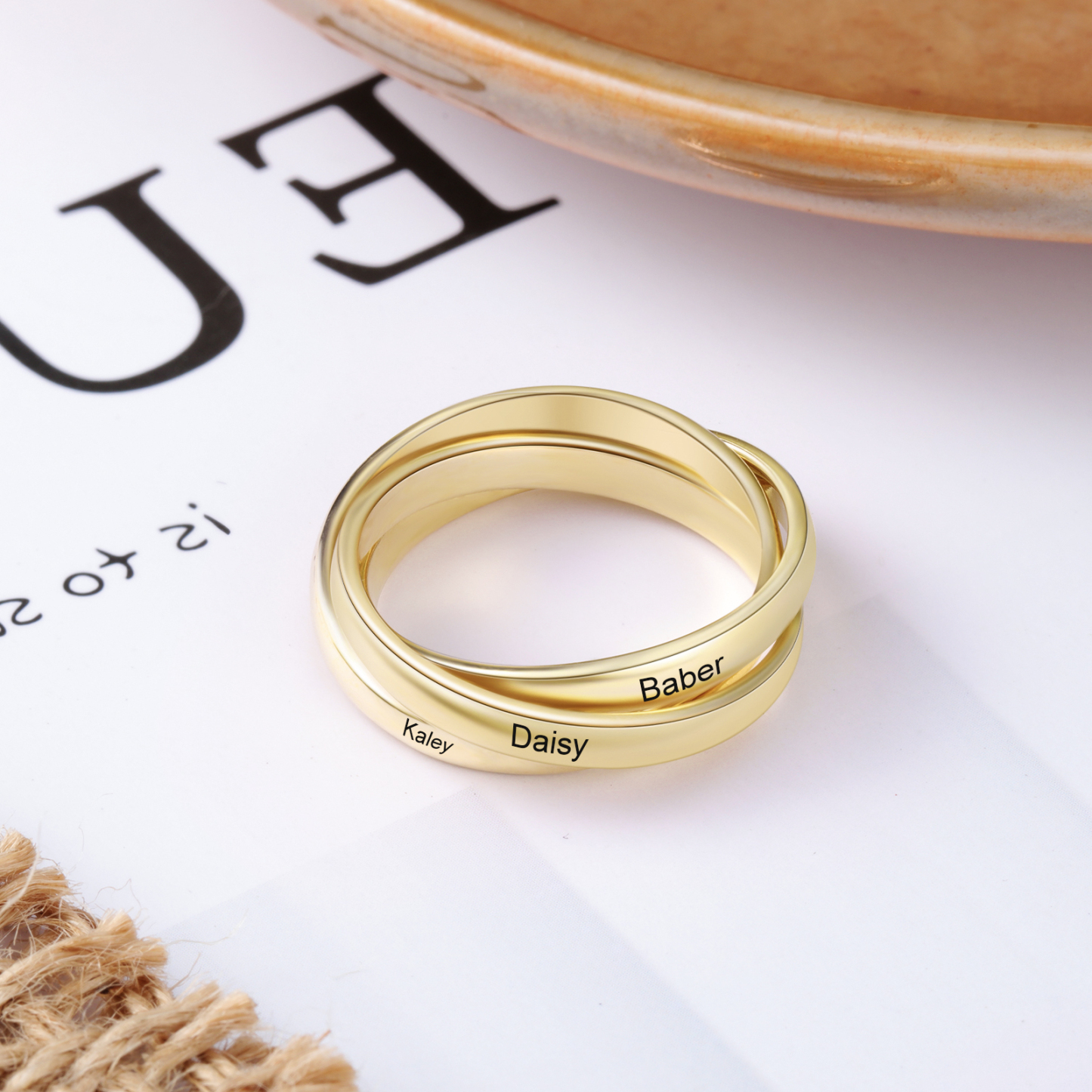 Personalised 3 Names Women's Ring
