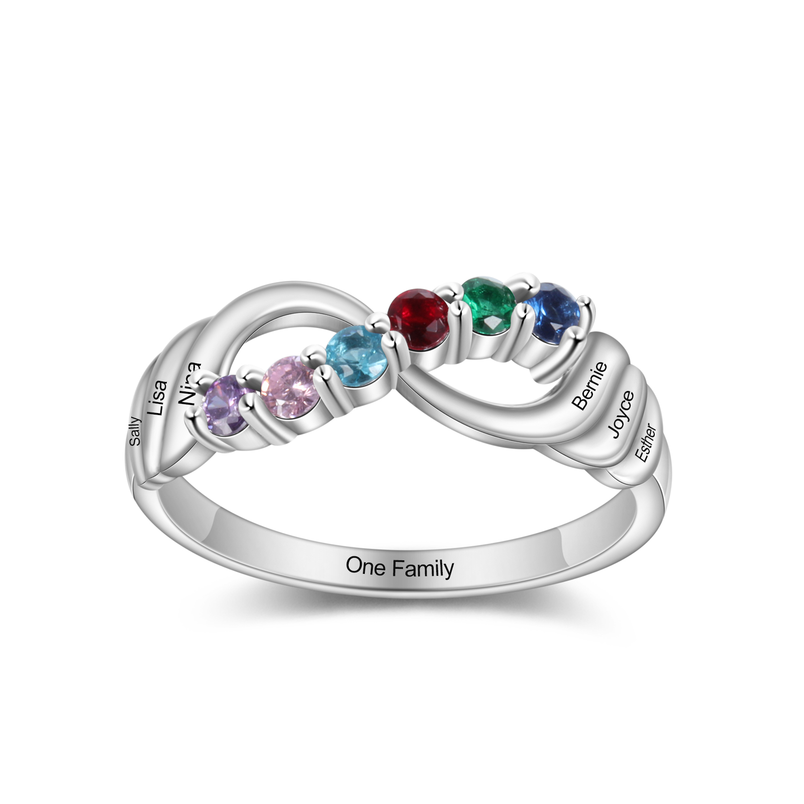 Custom Name Ring With 1-6 Birthstones – Personalized Family Ring For Mom, Women's Engraved Mother's Day & Gift Ring
