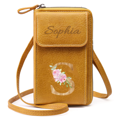 Custom Purse-Personalised Women's Leather Wallet Custom Letter & Name Mobile Phone Wallet Zipper Crossbody Bag