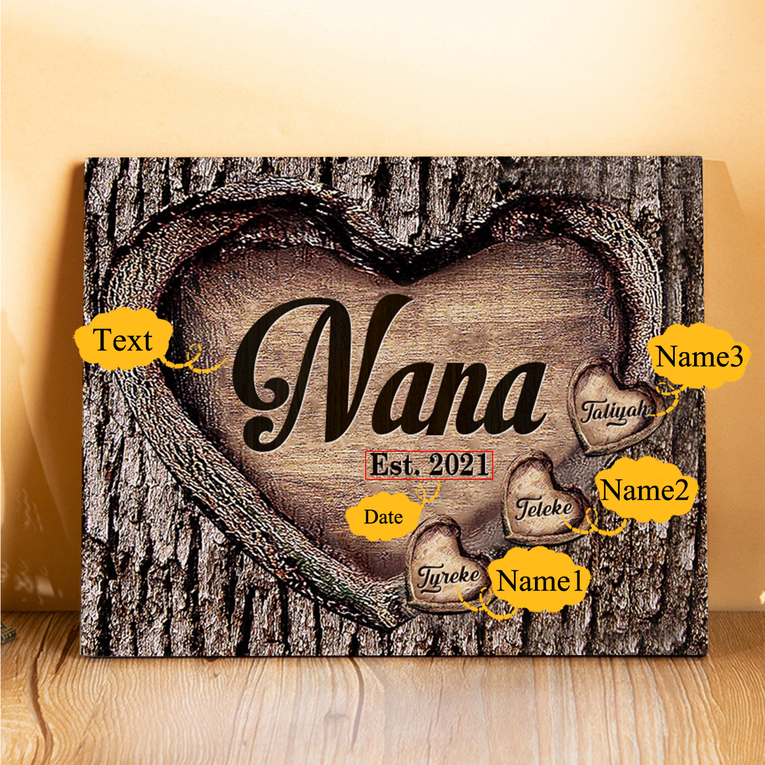 3 Names-Nan/Nana/Nanny/Grandma/Mam/Mum Personalised Name Wooden Ornament Custom Text And Date Home Decoration for Family