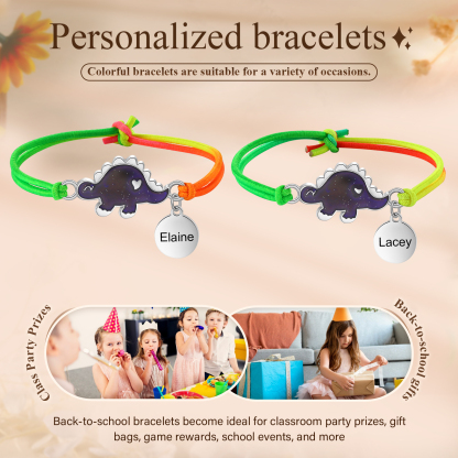 2 PCS Personalised Custom Name Dinosaur Elastic Rope Bracelet Back To School Season Children's Gift