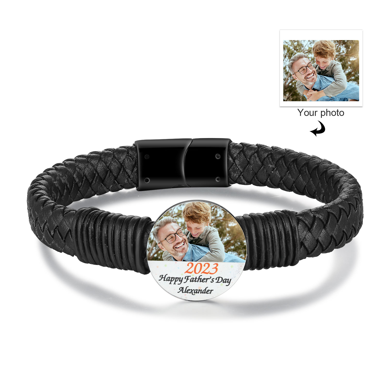 Mens Leather Bracelet Custom Photo Bracelet for Him