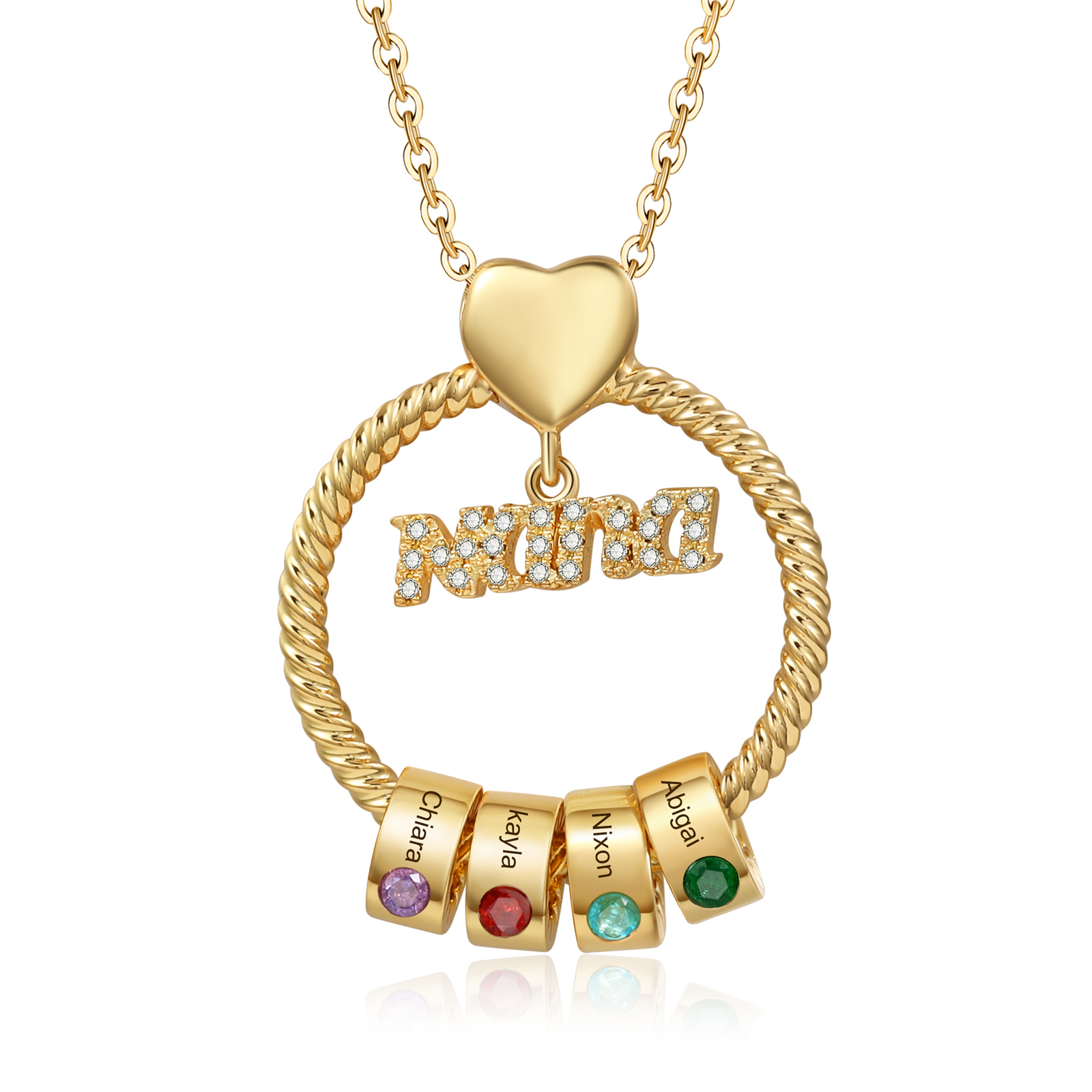 1 Name-Personalised Nana Circle Necklace Set With Rose Flower Gift Box-Custom Women Necklace With 1 Birthstone Pendant Engraved Names Gift For Nana