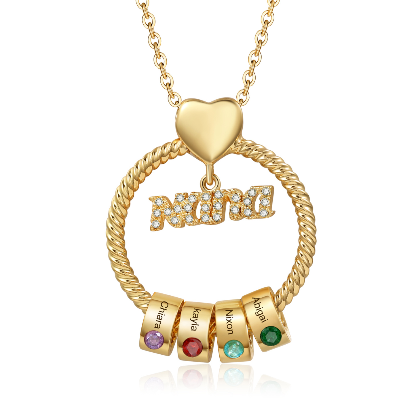 1 Name-Personalised Nana Circle Necklace Set With Rose Flower Gift Box-Custom Women Necklace With 1 Birthstone Pendant Engraved Names Gift For Nana