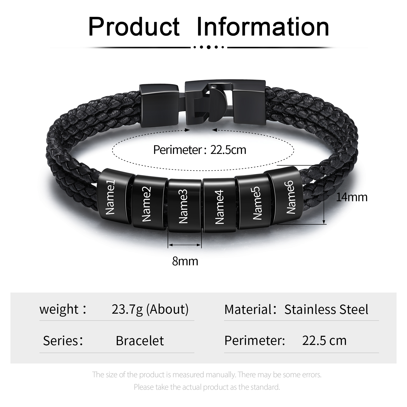 Personalised 1-8 Names Men's Braided Leather Bracelet