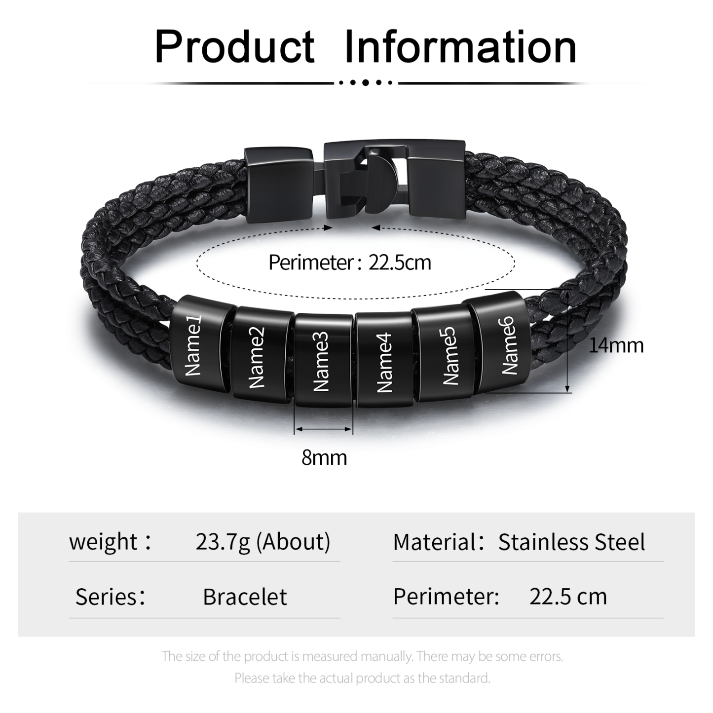 Personalised 1-8 Names Men's Braided Leather Bracelet