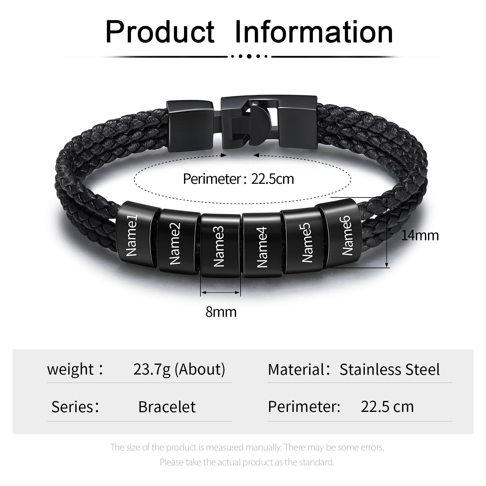 Personalised 1-8 Names Men's Braided Leather Bracelet