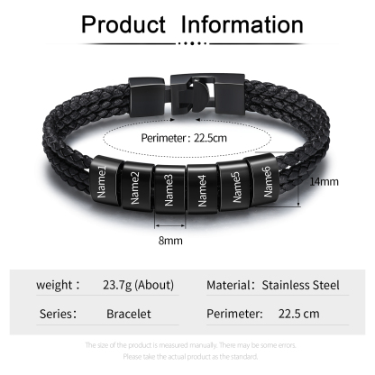 Personalised 1-8 Names Men's Braided Leather Bracelet