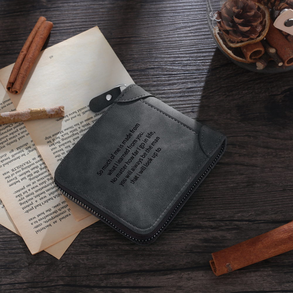 Photo Personalised Leather Zipper Men's Wallet Custom Text Fold Wallet With Gift Box for Dad