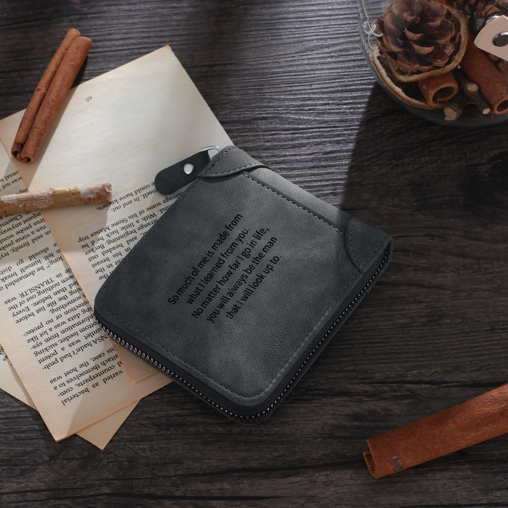 Photo Personalised Leather Zipper Men's Wallet Custom Text Fold Wallet With Gift Box for Dad