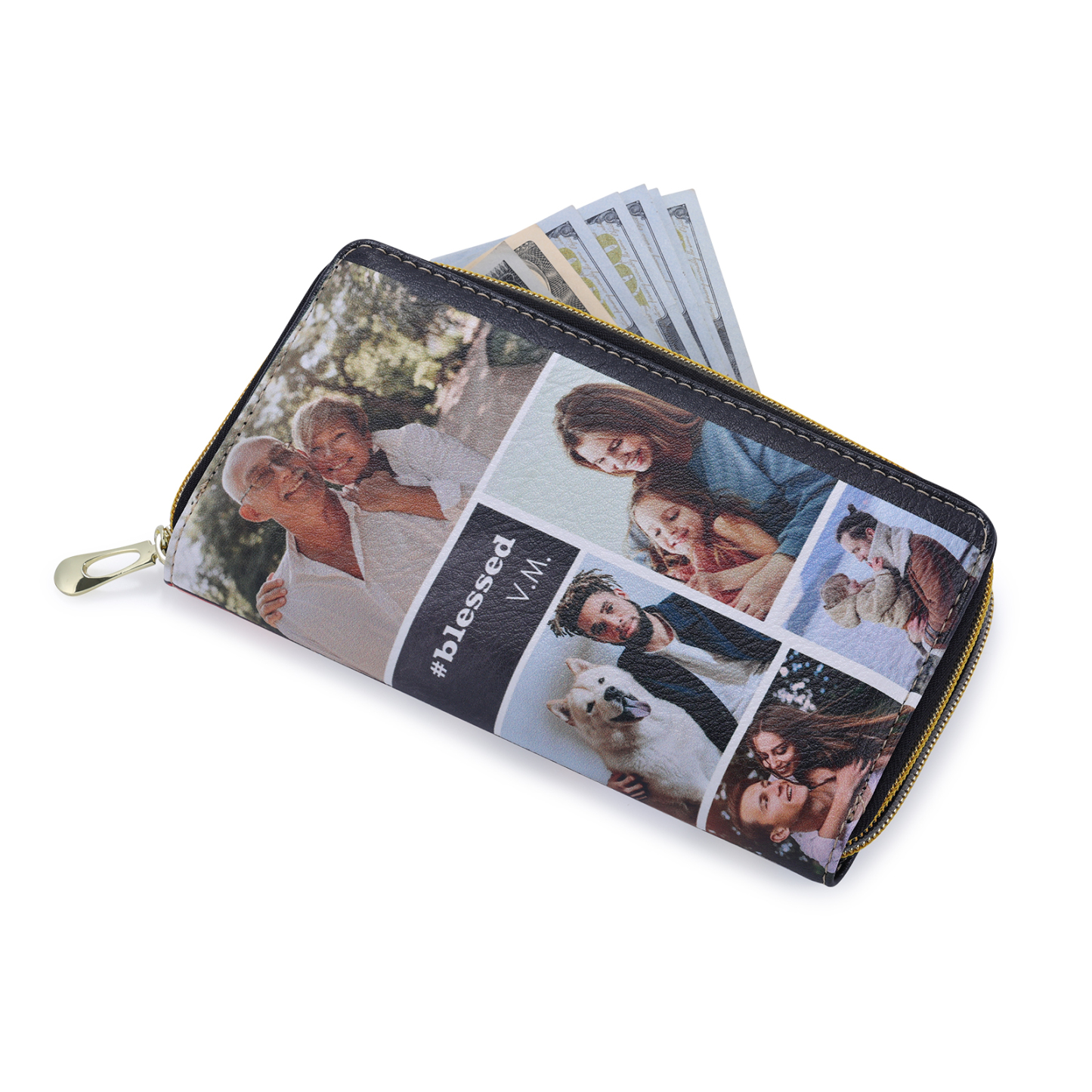 Custom Purse-Long Purse Personalised Leather Wallet Engraved 10 Photos Zip Wallet Gifts For Women Men
