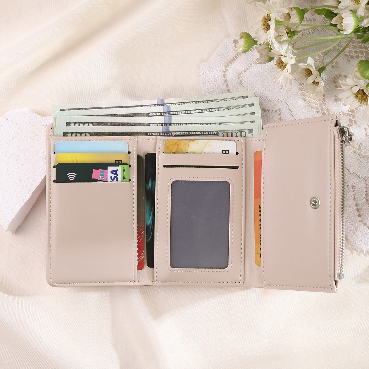 Custom Purse-Personalised Photo Quality Leather Folding Zip Wallet Custom Text Wallet Gift for Her