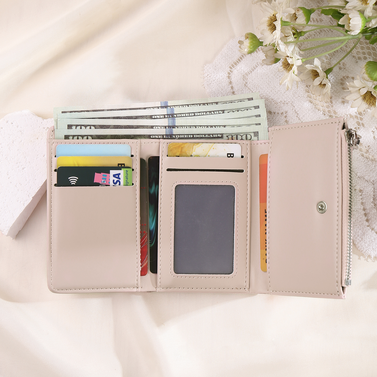 Custom Purse-Personalised Photo Quality Leather Folding Zip Wallet Custom Text Wallet Gift for Her