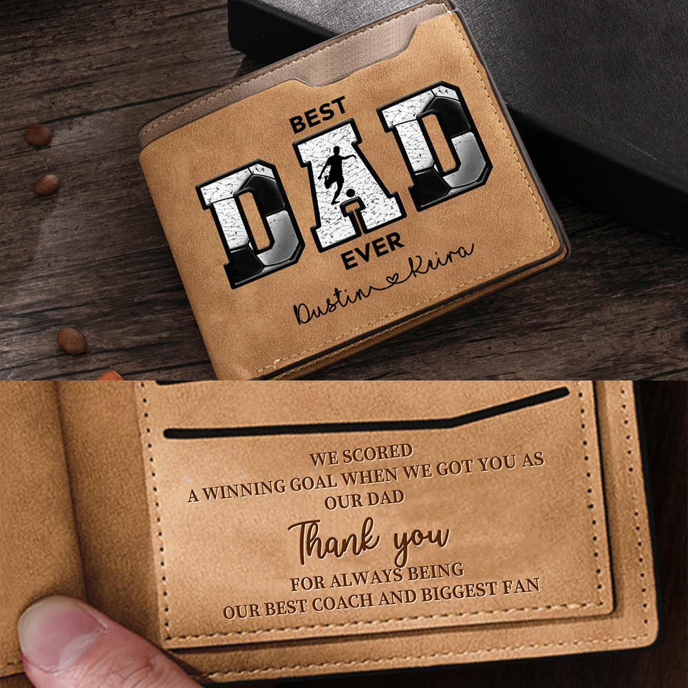 Personalised Football Best Dad Ever Leather Wallet – Custom Name Gift for Him | Jessemade