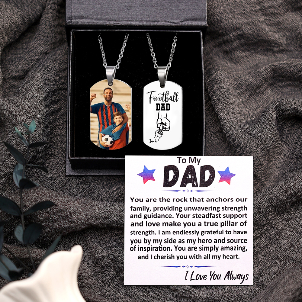 Personalised Football Dad Photo Necklace – Custom Fist Bump Pendant with 1 Kid's Name | Jessemade