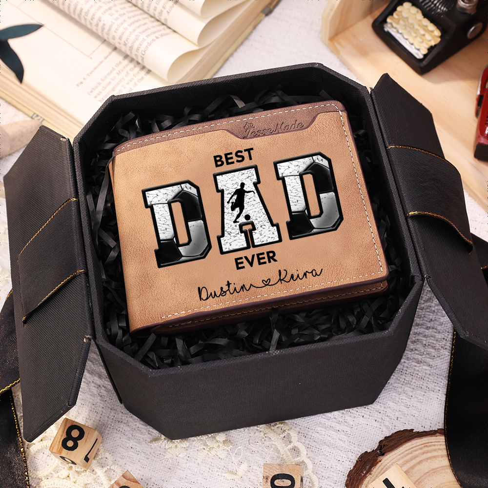 Personalised Football Best Dad Ever Leather Wallet – Custom Name Gift for Him | Jessemade
