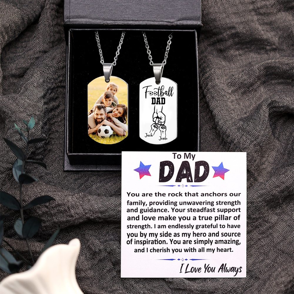 Personalised Football Dad Photo Necklace – Custom Fist Bump Pendant with 2 Kids' Names | Jessemade