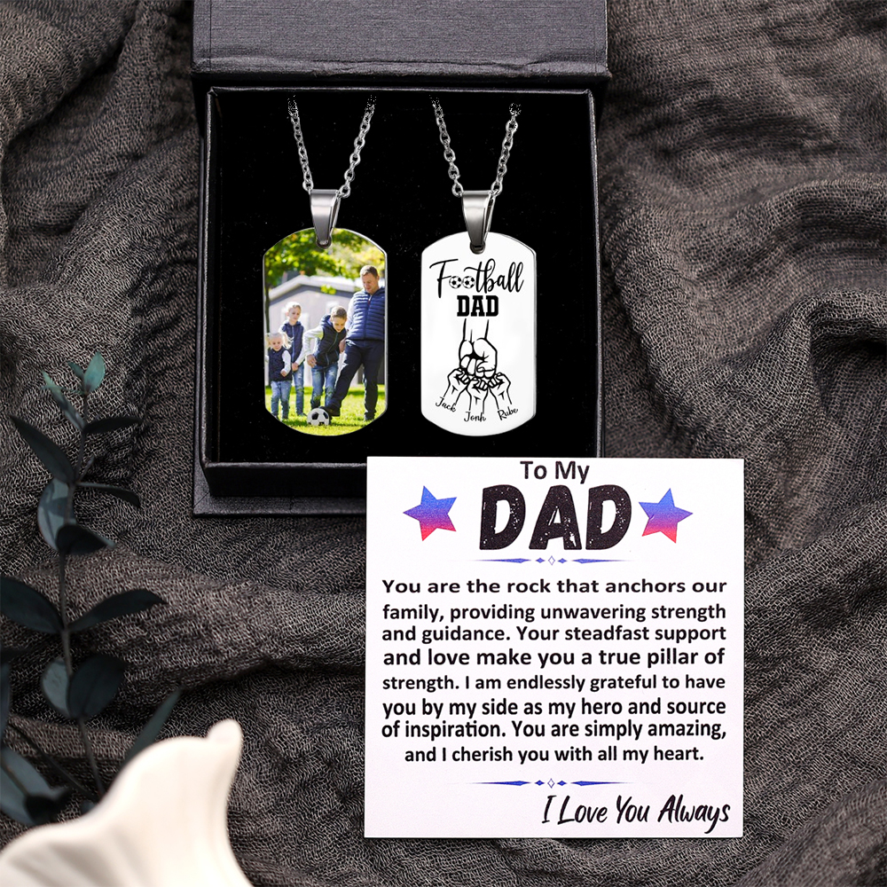 Personalised Football Dad Photo Necklace – Custom Fist Bump Pendant wi