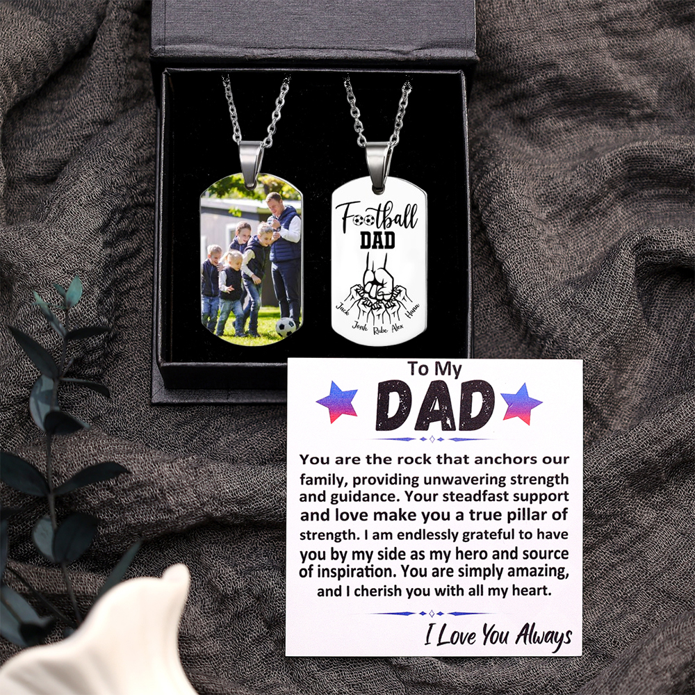 Personalised Football Dad Photo Necklace – Custom Fist Bump Pendant with 5 Kids' Names | Jessemade