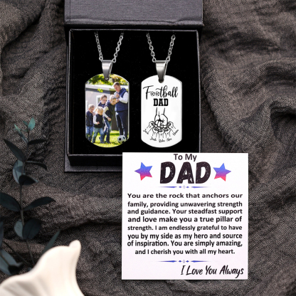 Personalised Football Dad Photo Necklace – Custom Fist Bump Pendant with 5 Kids' Names | Jessemade