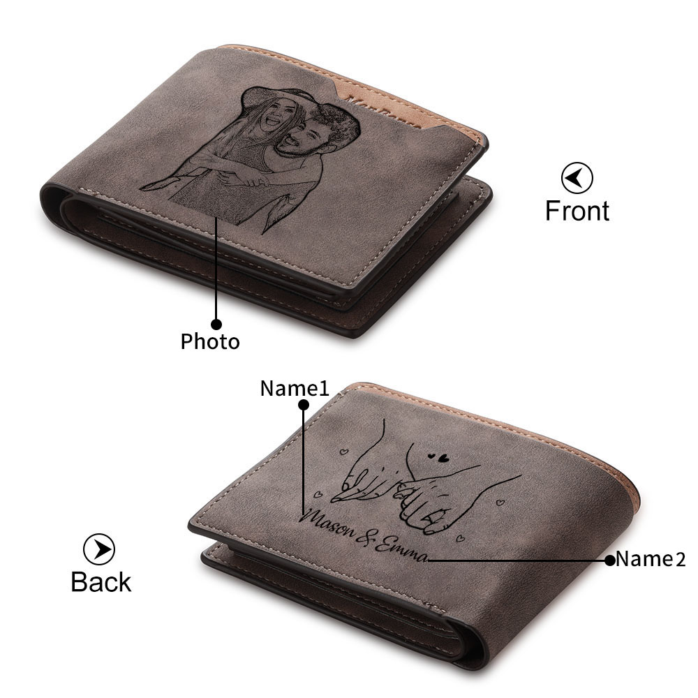 Custom Photo Engraved PU Leather Couple Wallet For Men