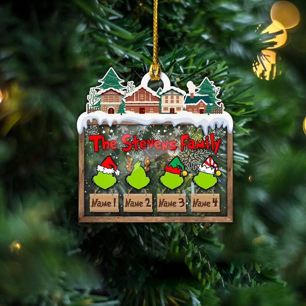 MERRY GRINCHMAS Grinch Personalized Christmas Ornament Engraved 4 Names Gifts For Family