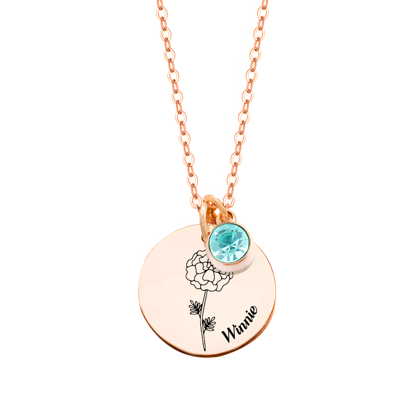Personalised Birth Flower and Birthstone Necklace Custom Name Birthday Gift for Her | Jessemade