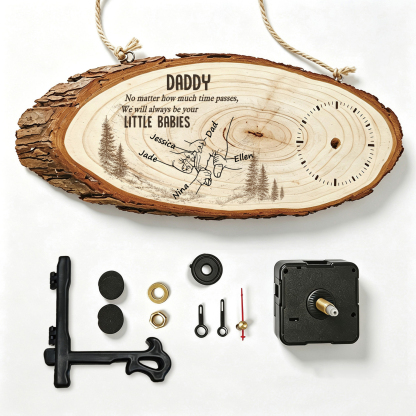 Personalised Wooden Clock with Interlocking Hands and 2 to 6 Names – Family Keepsake Gift for Dad