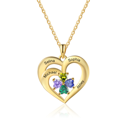 Personalised Gold Birthstone Heart Necklace Name Engraved Gift for Birthday Anniversary Valentines Day for Mum Wife Girlfriend Daughter | Jessemade