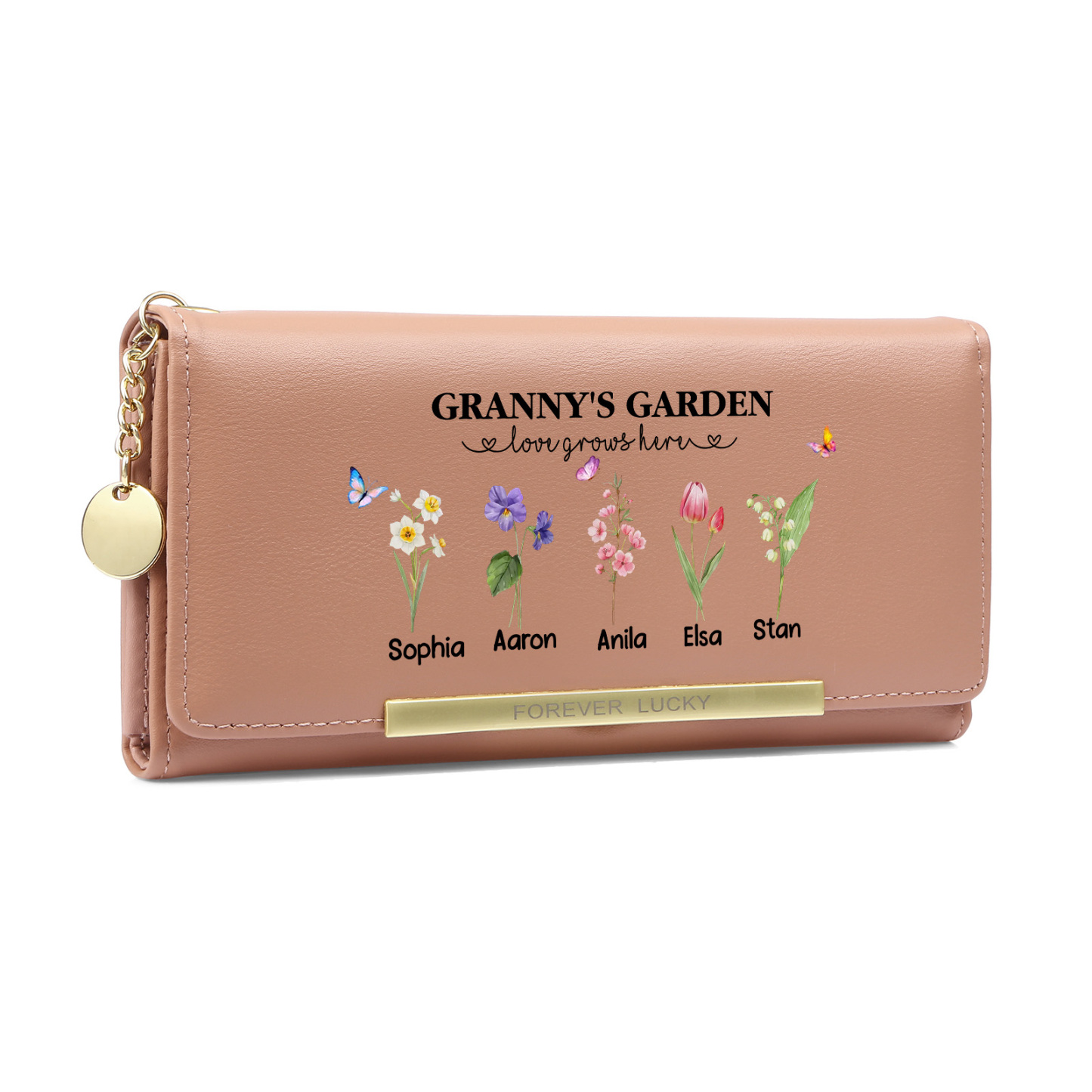 Grandparents Day Grandma Wallet Customised with 1-6 Birth Flowers and Names Mother’s Day Gift | Jessemade
