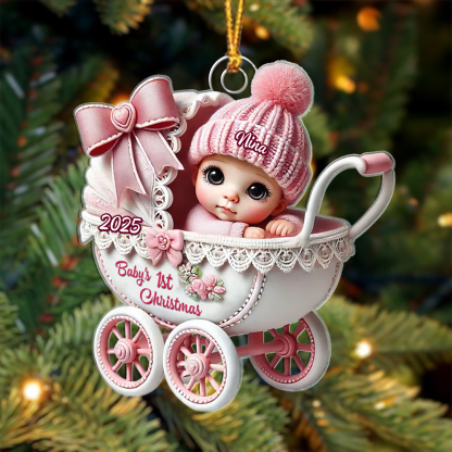 Personalised Pink Pram Baby's 1st Christmas Ornament