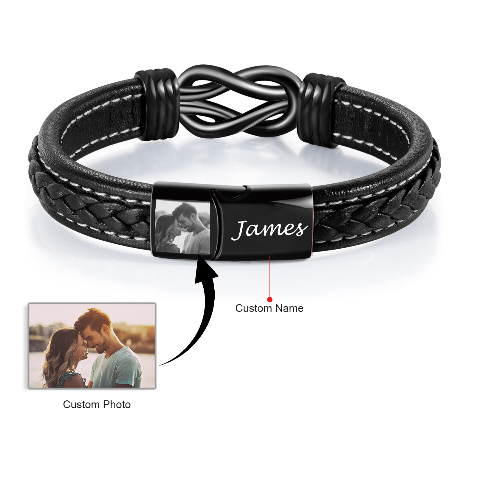 Personalised Men's Infinity Leather Photo Bracelet