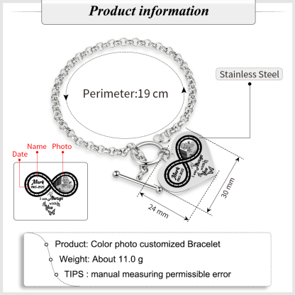 Personalised Memorial Steel Infinity Heart Photo Bracelet
