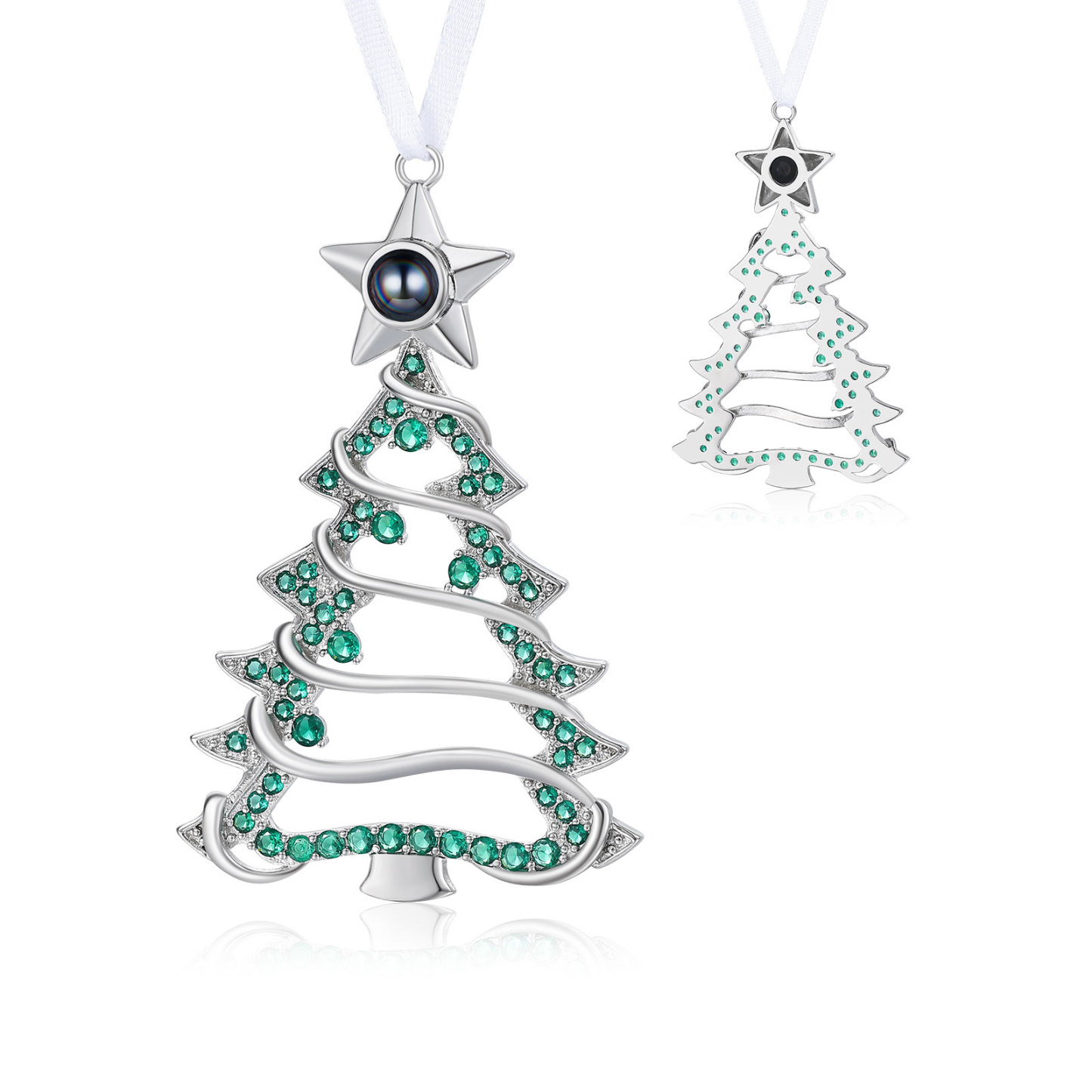 Personalised Photo Projection Christmas Green Tree Star Decoration