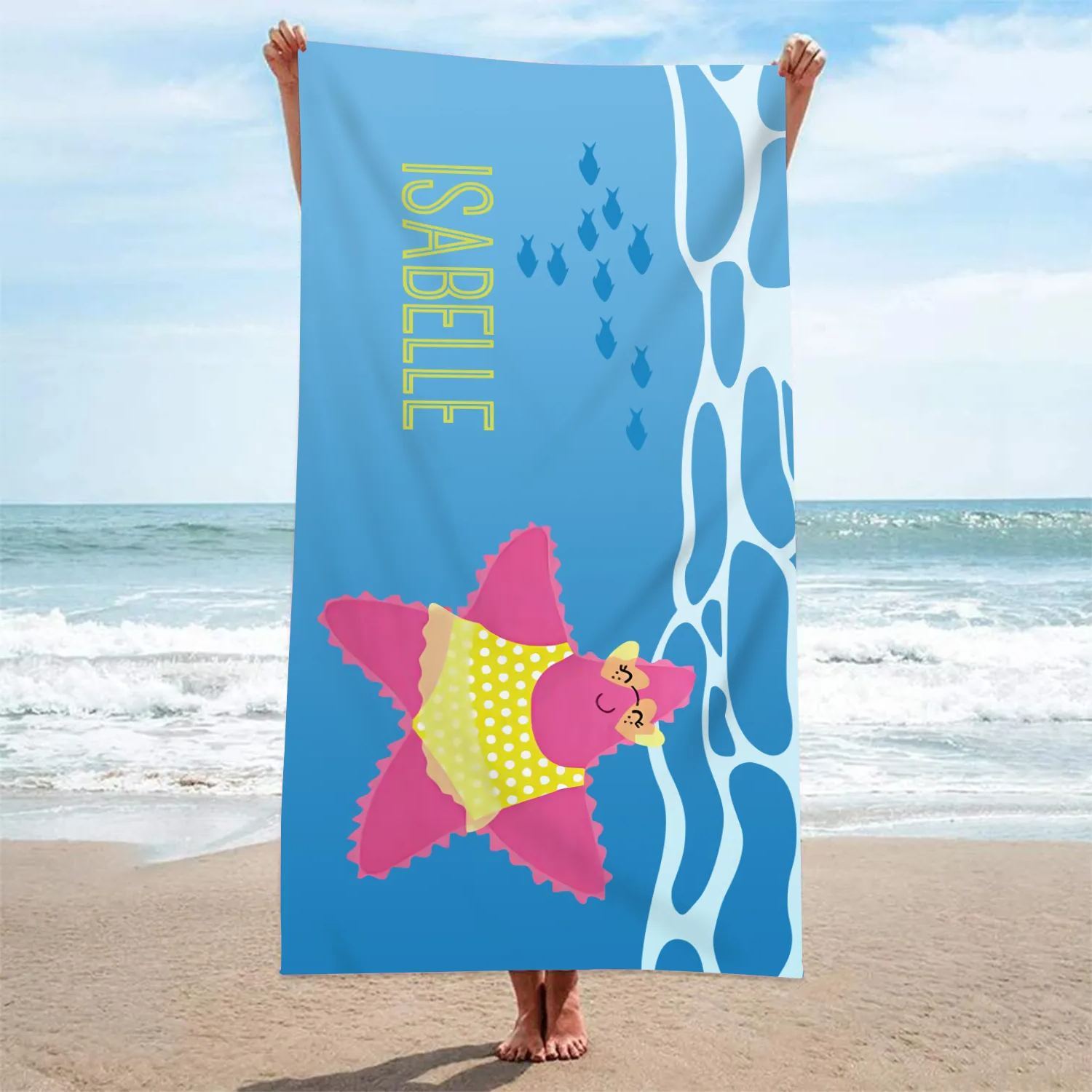 Personalized Name Summer Beach Personalized Beach Towel With Turtle/Starfish/Whale/Crab For Her/Him